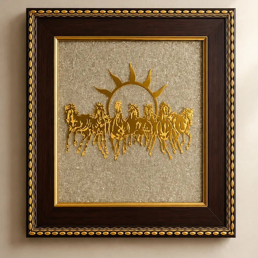 7 Horses Raw Pyrite Vastu Frame for Wealth, Success & Career Growth