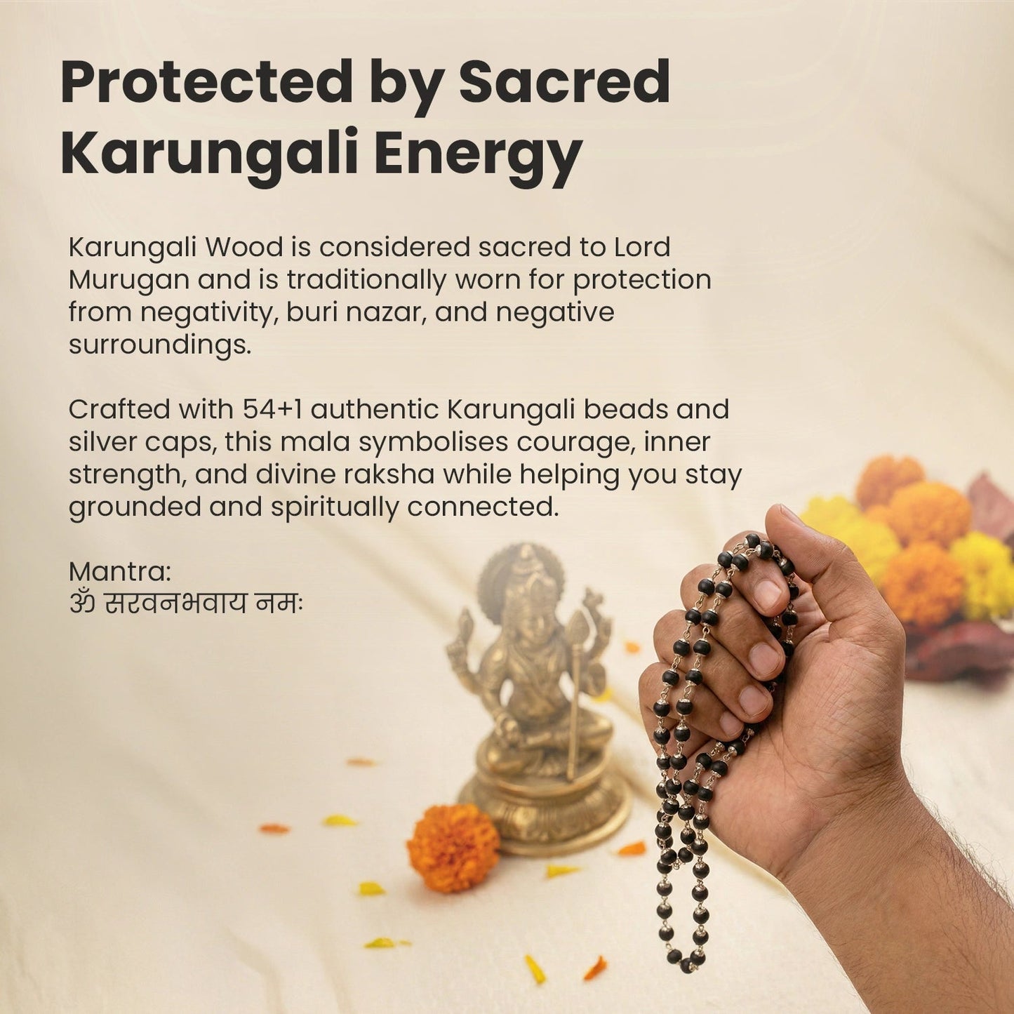 Karungali Malai Silver Capped 6mm – 54+1 Beads (Govt. Certified)