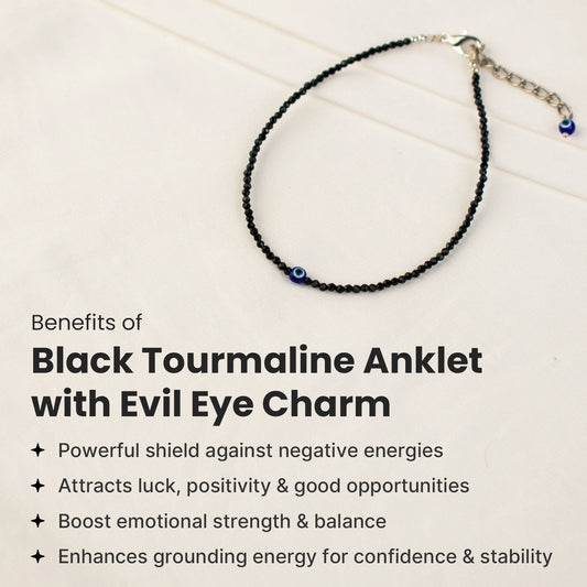 Black Tourmaline Anklet with Evil Eye Charm
