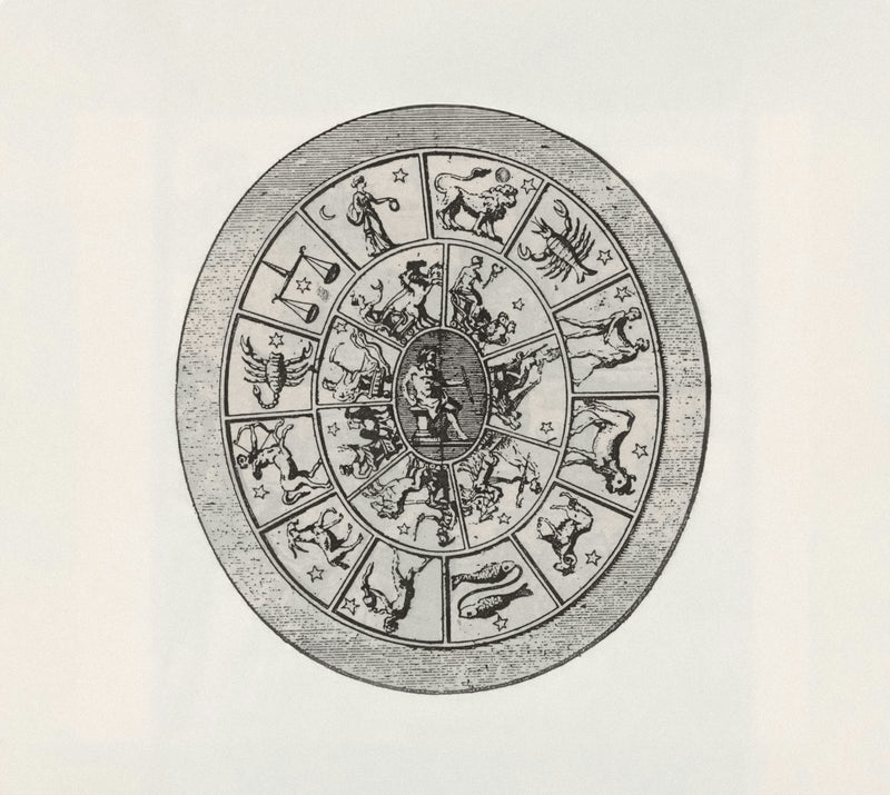 An antique astrological chart drawn on aged parchment