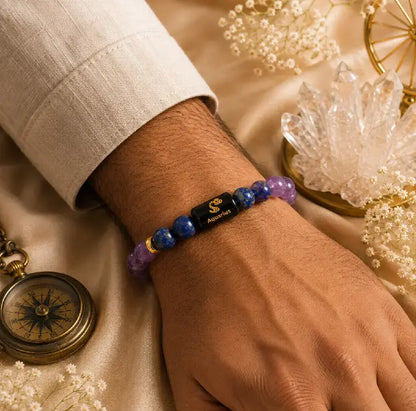 Aquarius (कुंभ राशि) Zodiac Energy Bracelet | Natural Amethyst & Lapis Lazuli Crystal Bracelet
