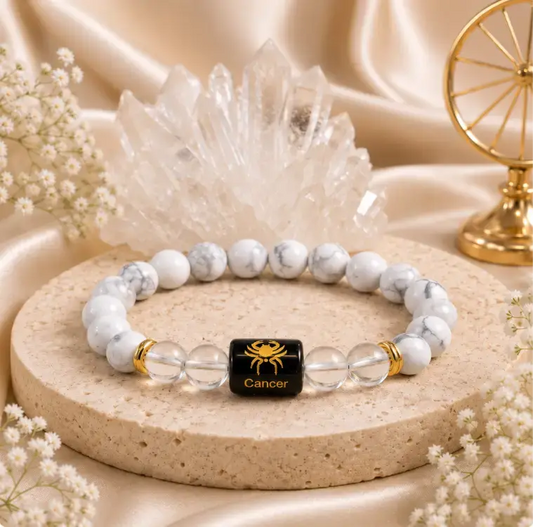 Cancer (कर्क राशि) Zodiac Energy Bracelet | Natural Howlite & Clear Quartz Crystal Bracelet