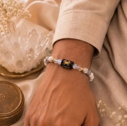 Cancer (कर्क राशि) Zodiac Energy Bracelet | Natural Howlite & Clear Quartz Crystal Bracelet