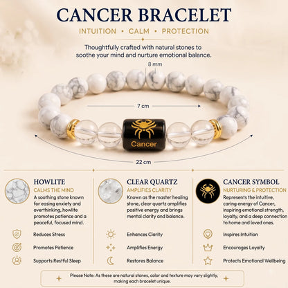 Cancer (कर्क राशि) Zodiac Energy Bracelet | Natural Howlite & Clear Quartz Crystal Bracelet