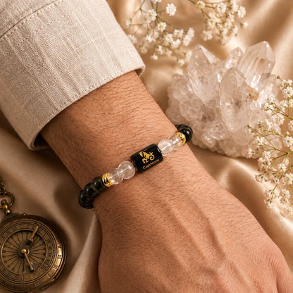 Capricorn (मकर राशि) Zodiac Energy Bracelet | Natural Black Onyx & Clear Quartz Crystal Bracelet