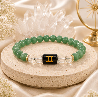 Gemini (मिथुन राशि) Zodiac Energy Bracelet | Natural Green Aventurine & Clear Quartz Crystal Bracelet