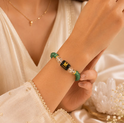 Gemini (मिथुन राशि) Zodiac Energy Bracelet | Natural Green Aventurine & Clear Quartz Crystal Bracelet