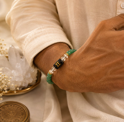 Gemini (मिथुन राशि) Zodiac Energy Bracelet | Natural Green Aventurine & Clear Quartz Crystal Bracelet