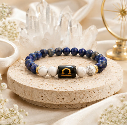 Libra (तुला राशि) Zodiac Energy Bracelet | Natural Lapis Lazuli & Howlite Crystal Bracelet