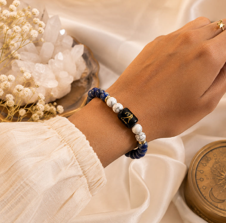 Libra (तुला राशि) Zodiac Energy Bracelet | Natural Lapis Lazuli & Howlite Crystal Bracelet