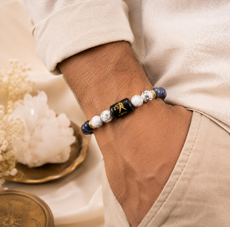 Libra (तुला राशि) Zodiac Energy Bracelet | Natural Lapis Lazuli & Howlite Crystal Bracelet