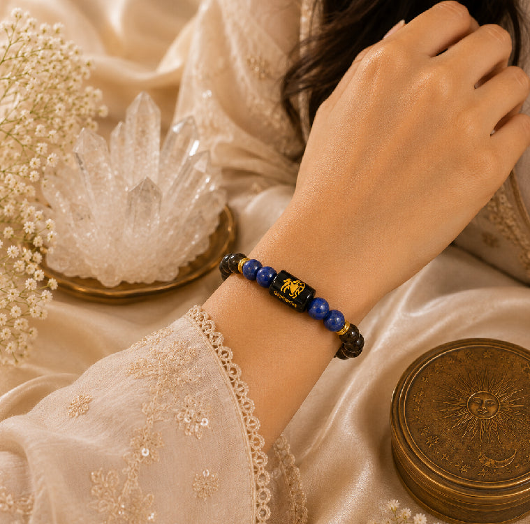 Sagittarius (धनु राशि) Zodiac Energy Bracelet | Natural Smoky Quartz & Lapis Lazuli Crystal Bracelet