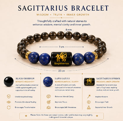 Sagittarius (धनु राशि) Zodiac Energy Bracelet | Natural Smoky Quartz & Lapis Lazuli Crystal Bracelet