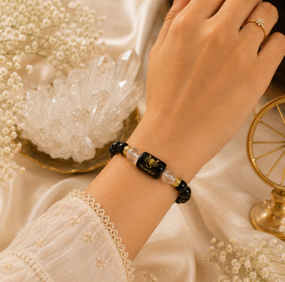 Scorpio (वृश्चिक राशि) Zodiac Energy Bracelet | Natural Black Onyx & Clear Quartz Crystal Bracelet