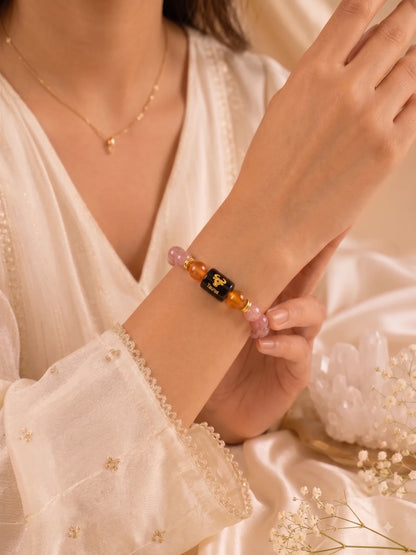 Taurus (वृषभ राशि) Zodiac Energy Bracelet | Natural Lepidolite & Carnelian Crystal Bracelet