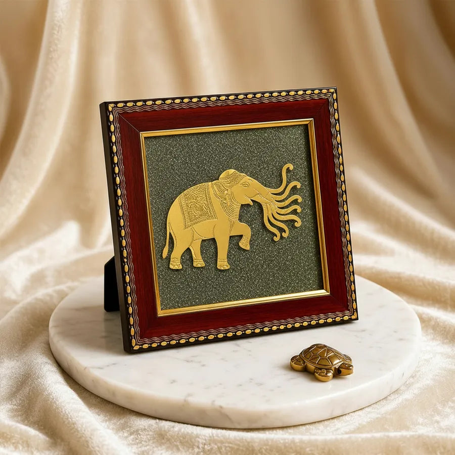 ASTROLIYA 7 Trunk Elephant Pyrite Wall Frame for Wealth & Prosperity