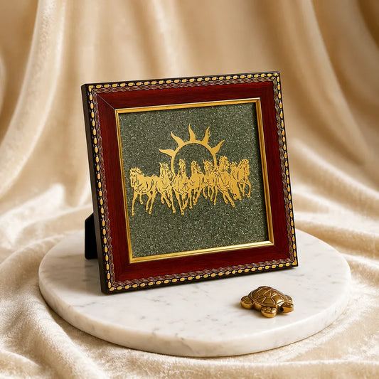 7 Horses Raw Pyrite Vastu Frame for Wealth, Success & Career Growth