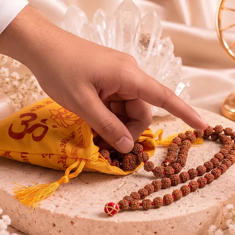 Certified 8mm Rudraksha Mala – 108+1 Hand-Knotted Prayer Beads