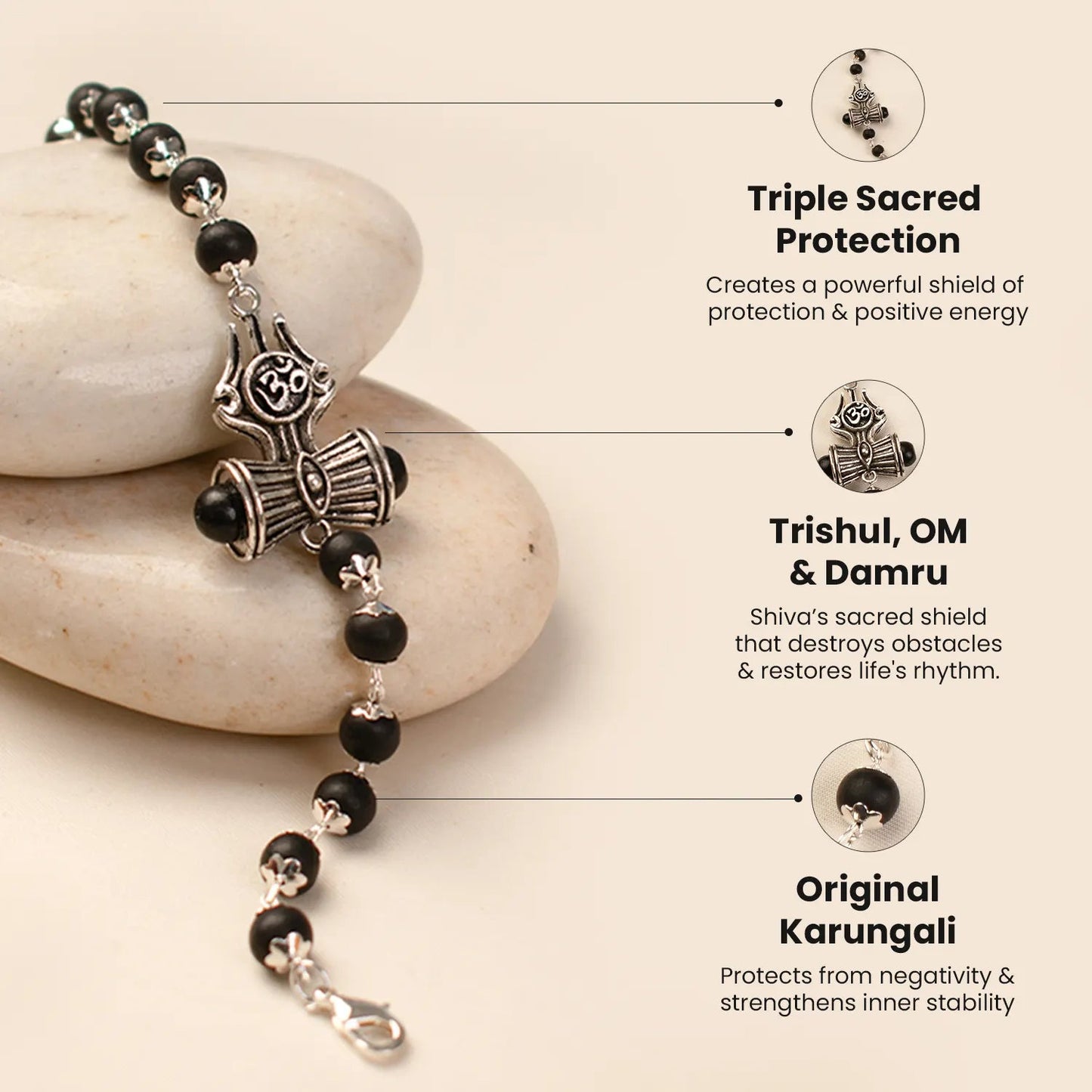 Om Trinetra Trishul Damru Karungali Bracelet