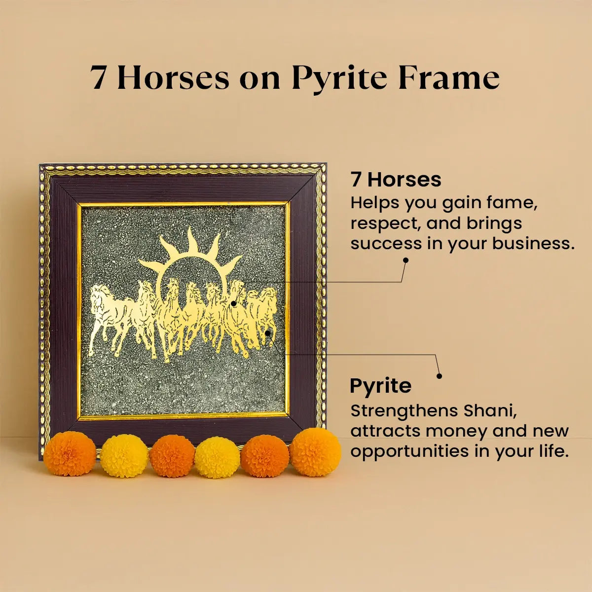 Maha Lakshmi Siddh 7 Horses on Raw Pyrite Frame