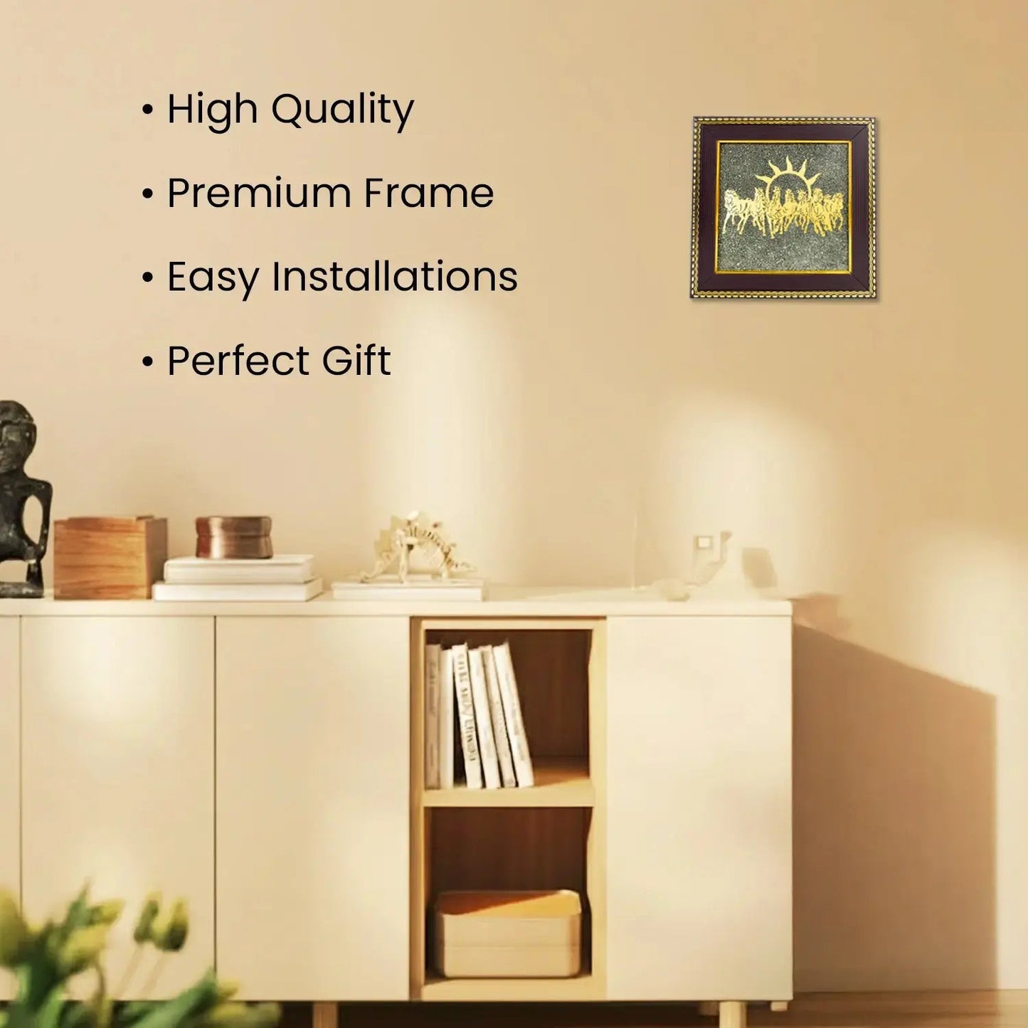 Maha Lakshmi Siddh 7 Horses on Raw Pyrite Frame