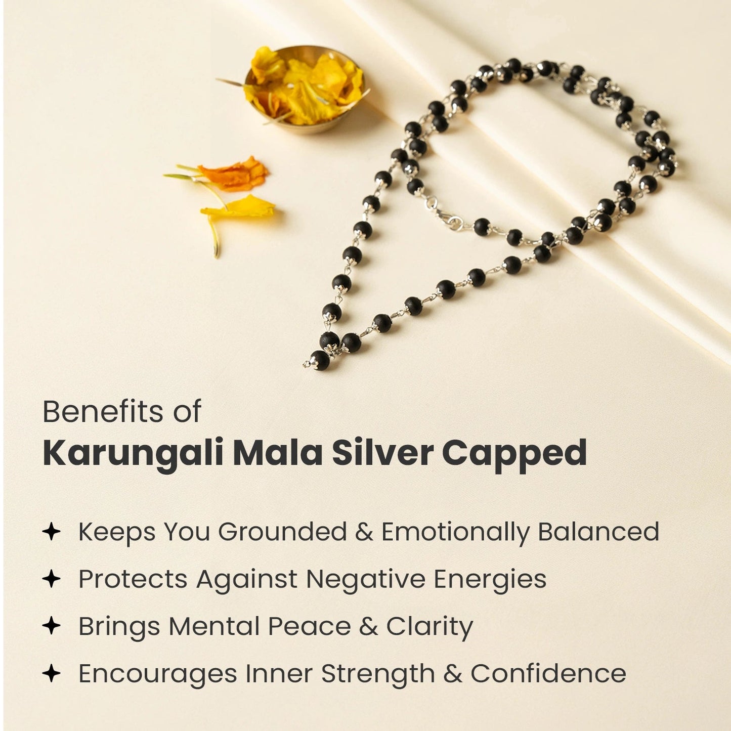 Karungali Malai Silver Capped  6mm – 54+1 Beads (Govt. Certified)