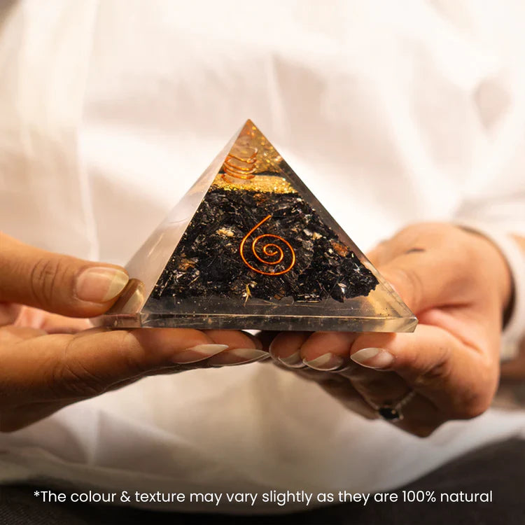 Black Obsidian Pyramid with Free Raw Square Selenite Plate