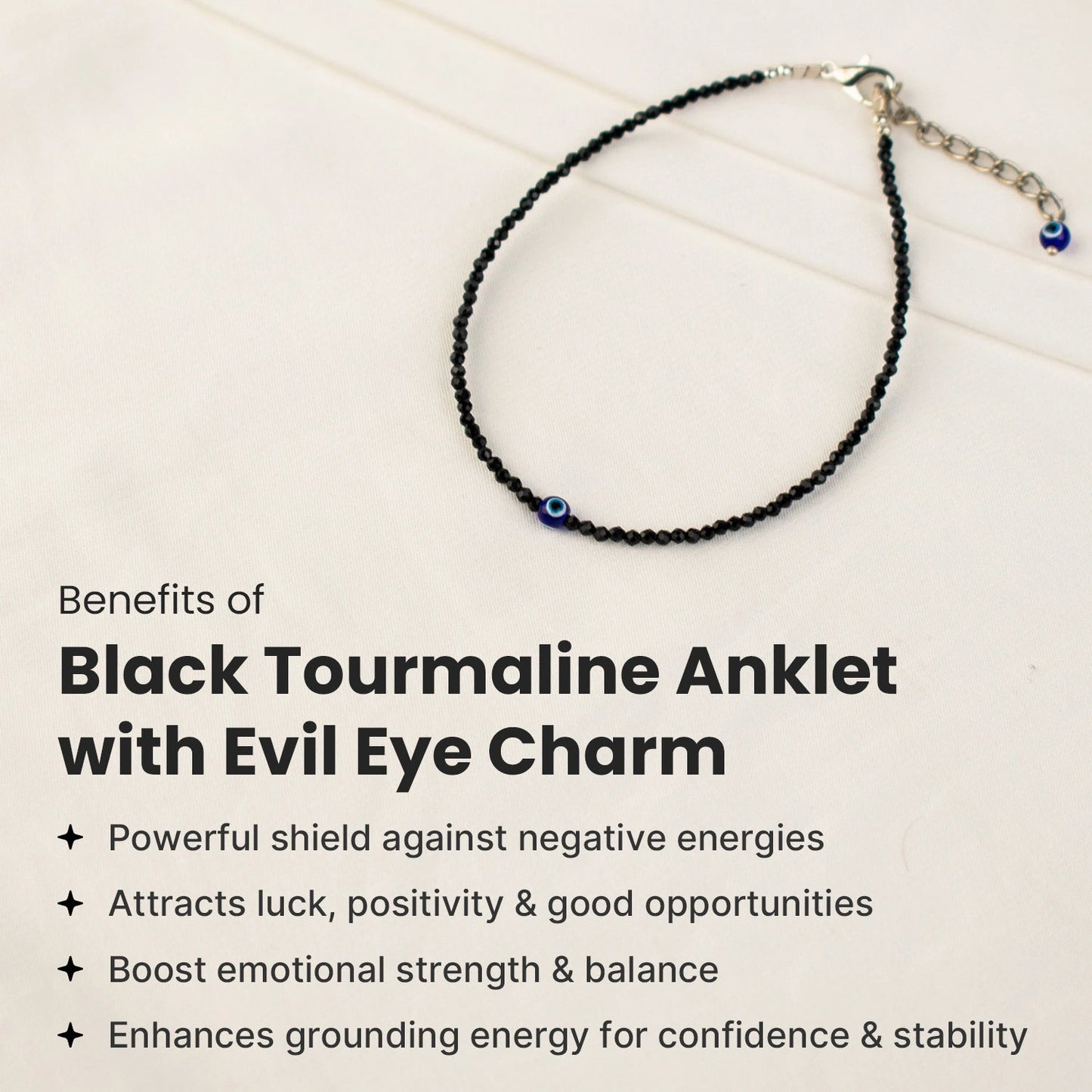 Black Tourmaline Anklet with Evil Eye Charm