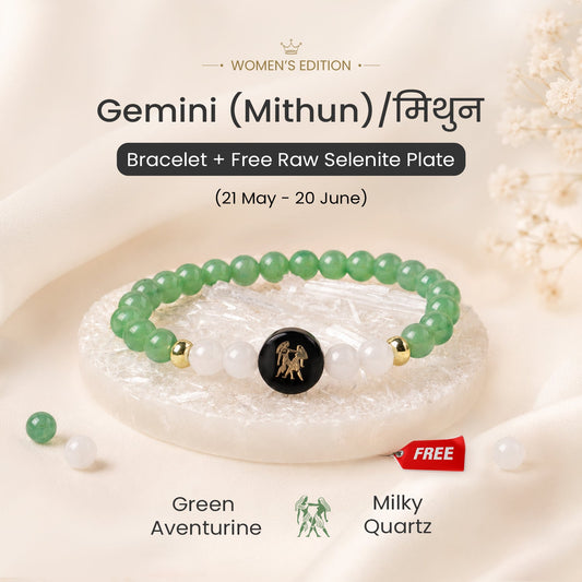 Gemini (मिथुन राशि) Zodiac Green Aventurine & Milky Quartz Bracelet for Women