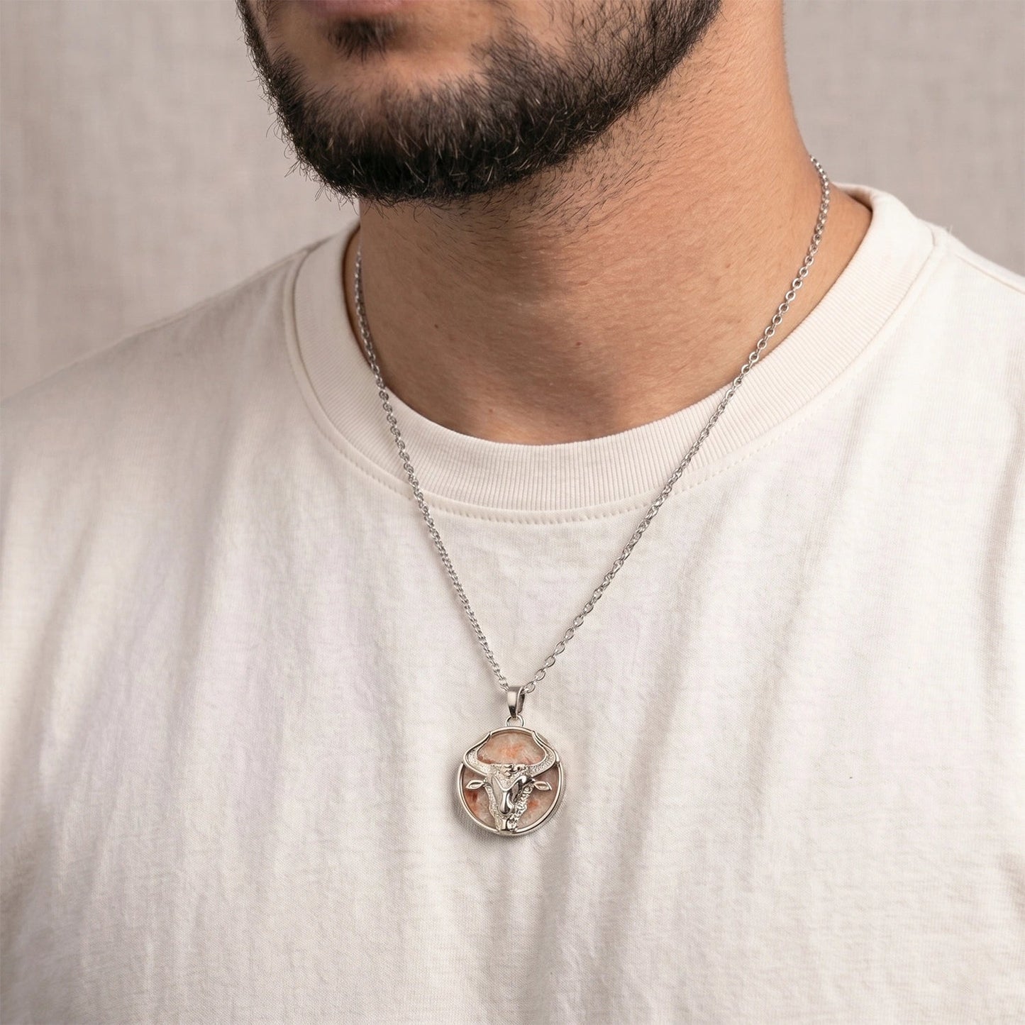 Unisex Taurus Pendant (वृषभ राशि) with Sunstone