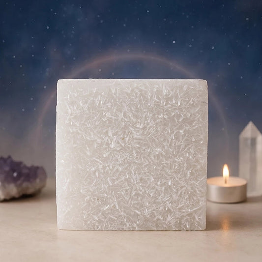 Square Raw Selenite Plate