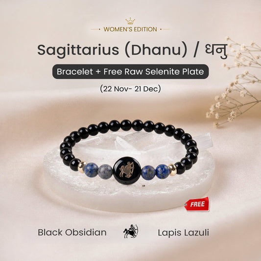 Sagittarius (धनु राशि) Zodiac Black Obsidian & Lapis Lazuli Bracelet for Women