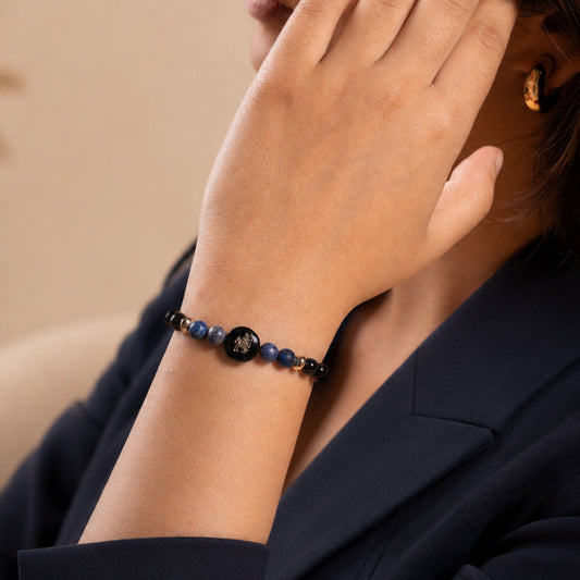 Sagittarius (धनु राशि) Zodiac Black Obsidian & Lapis Lazuli Bracelet for Women