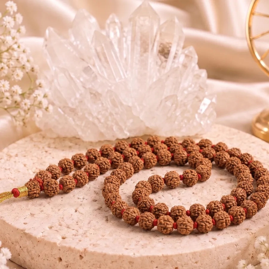 5 Mukhi Rudraksha Mala – Authentic 108+1 Bead Prayer Necklace