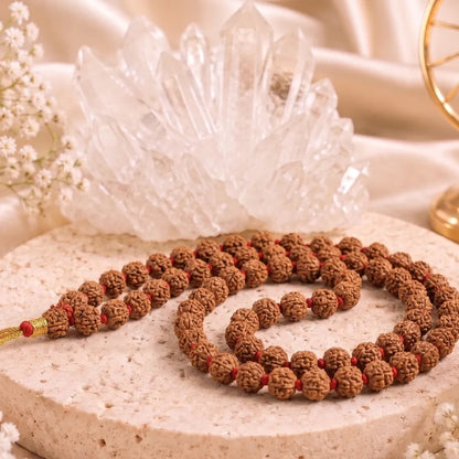 5 Mukhi Rudraksha Mala – Authentic 108+1 Bead Prayer Necklace